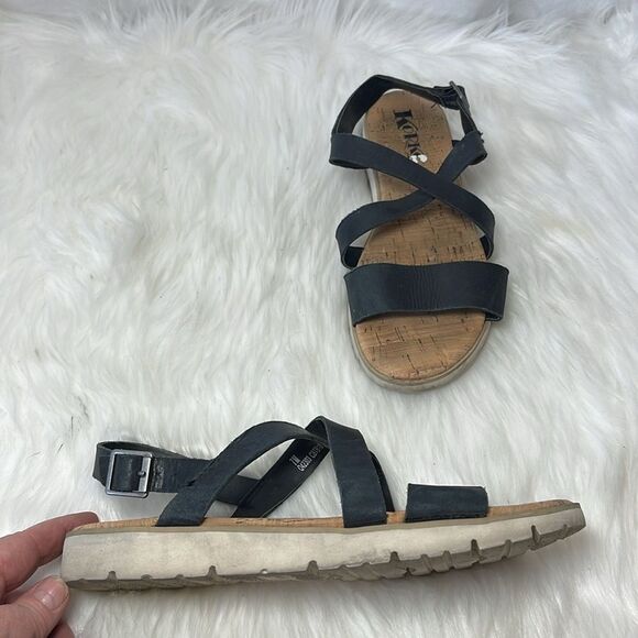 Korks By Kork Ease Snider Black Leather Strappy Sandals Sz 7 - Picture 1 of 6